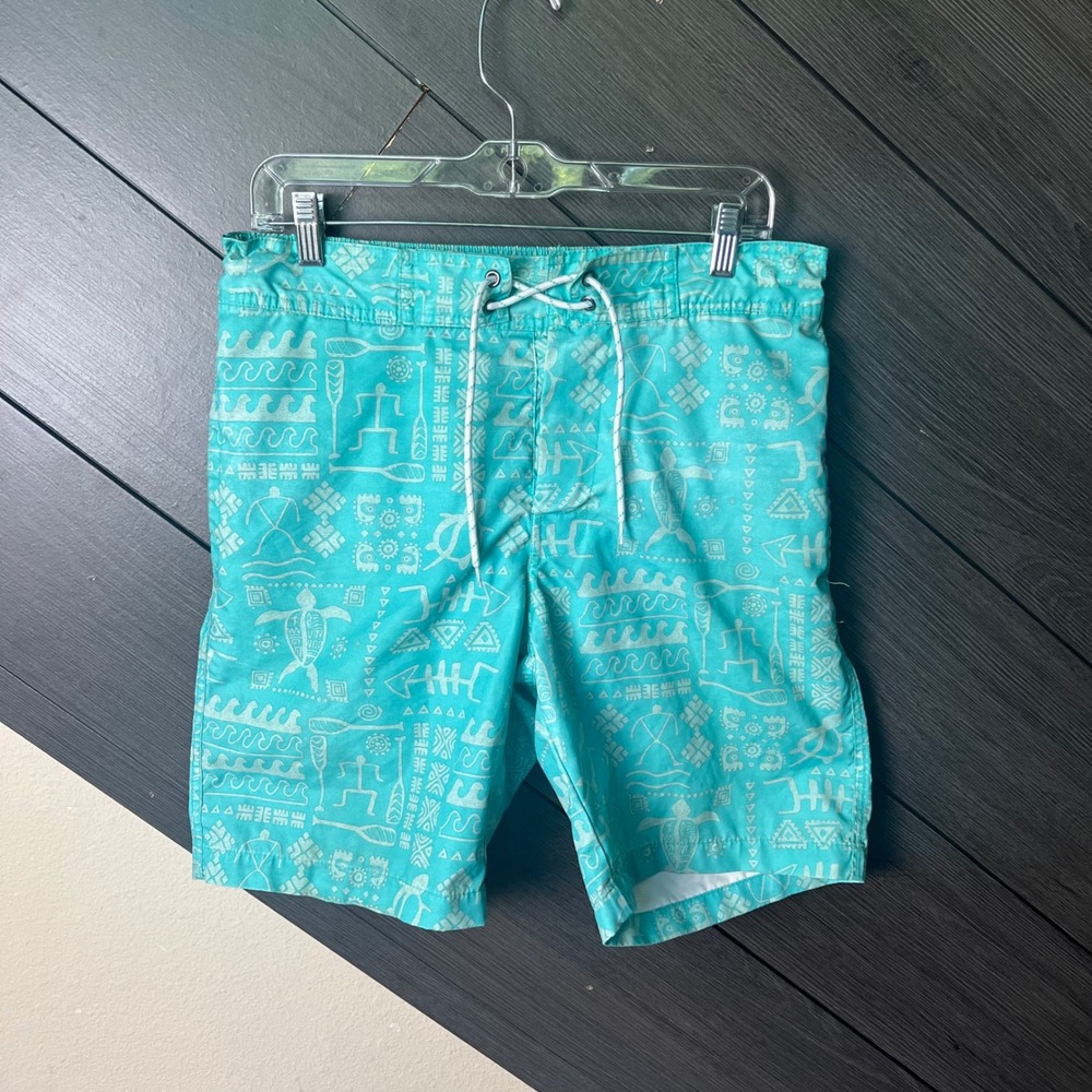 St. John's Bay Men's Tropical Turtle Board Shorts Swim Trunks Medium Aqua